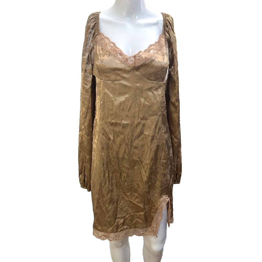 Shein Womans Babydoll Satin Mini Dress L Lace Trim Fairy Feminine Y2K Coquette
